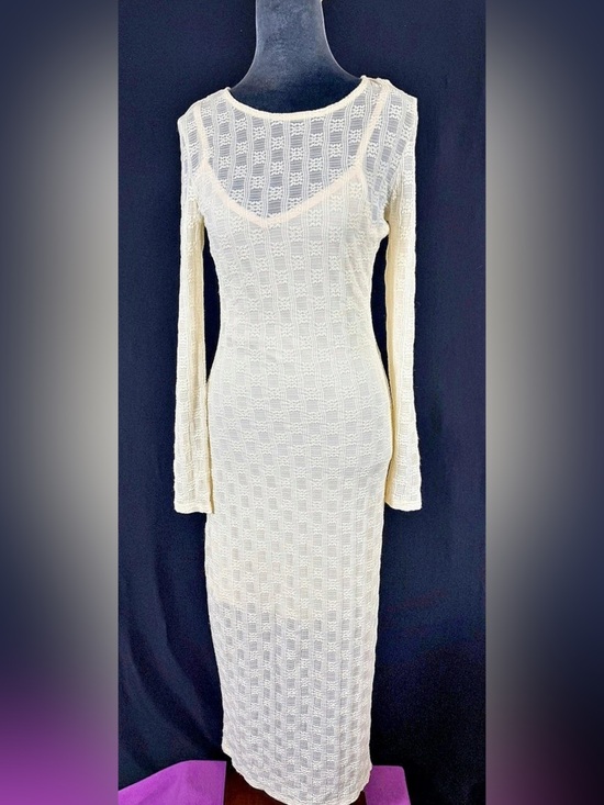 Oak + Trellis Dresses & Skirts - Oak + Trellis Dress Ivory Pointelle /Lace Mini Dress Small Slip Shear Lattice